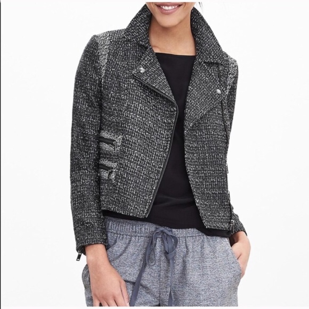 Banana Republic Black Moto Tweed Jacket Size 00